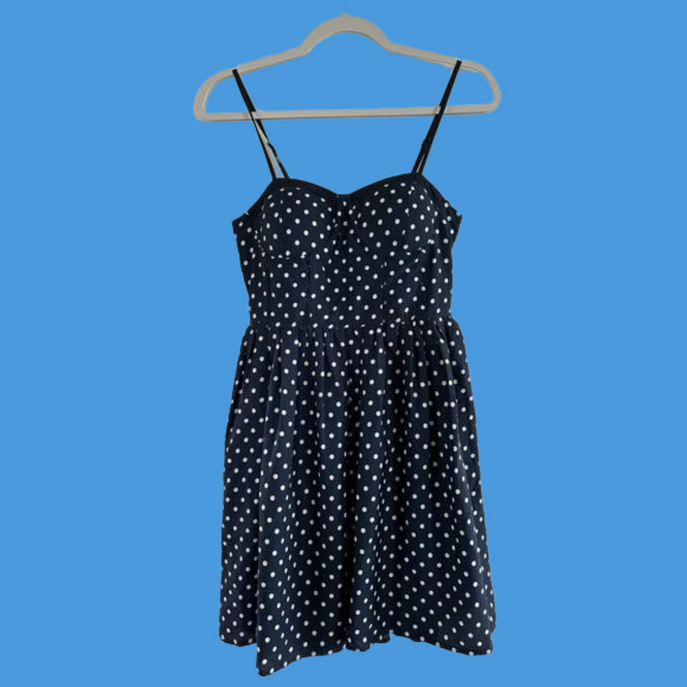 Band of Gypsies blue and white polka dot light weight dress medium
